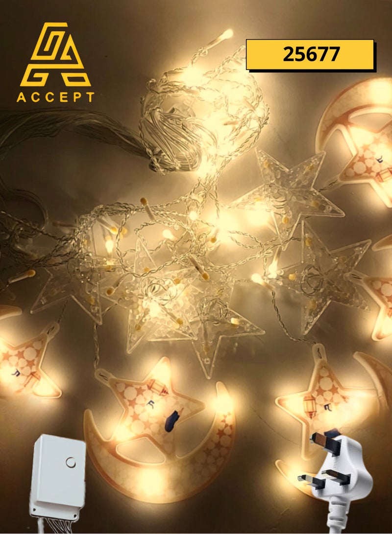 Ramadan Crescent Moon and Star Electric LED Light with Yellow Lights and 8 Different Lighting Modes - Image 4