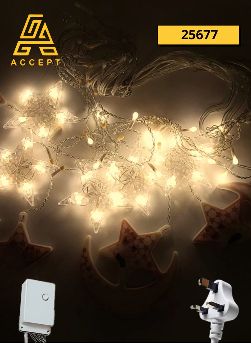 Ramadan Crescent Moon and Star Electric LED Light with Yellow Lights and 8 Different Lighting Modes - Image 3