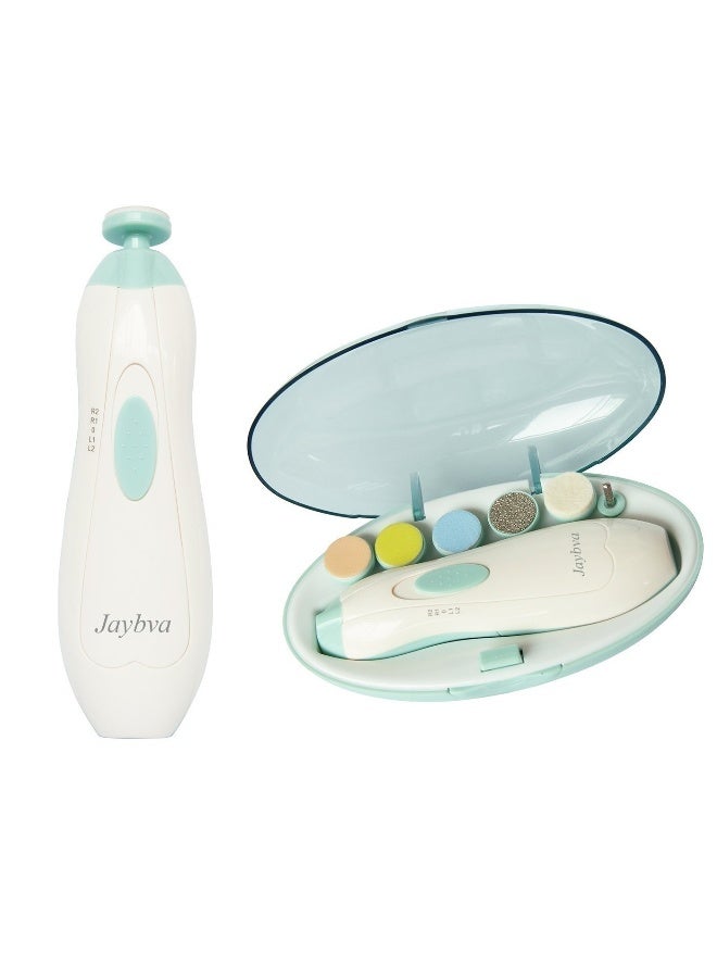 Jaybva Baby Nail File Electric Nail Trimmer - Jaybva Safe Baby Nail Clippers Cutter for Newborn Children Toddlers Kids with LED Light Blue and Green - Image 1