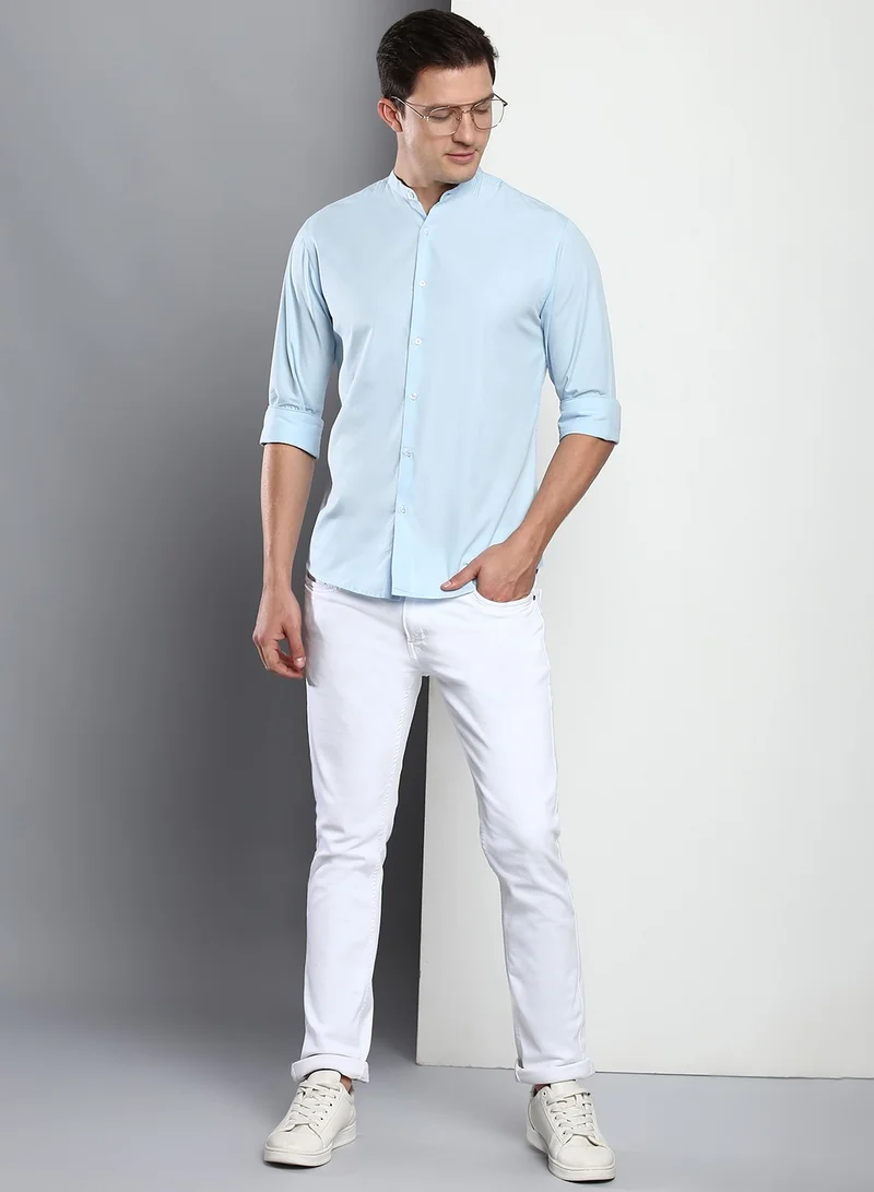 Dennis Lingo Men's Sky Blue Slim Fit Casual Spread Shirt