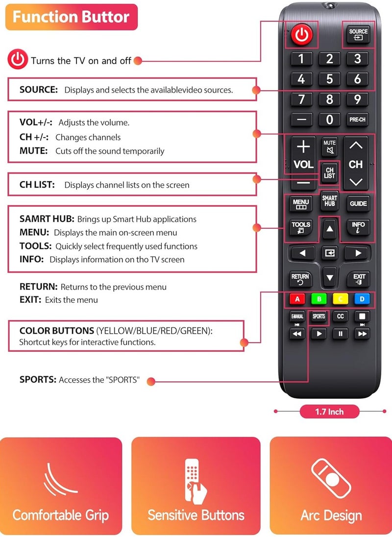 Manvik Universal TV remote for All SAMSUNG Smart LED, LCD, SUHD, UHD, HDTV, 3D TV's (ONLY FOR SAMSUNG TV)  - Image 4