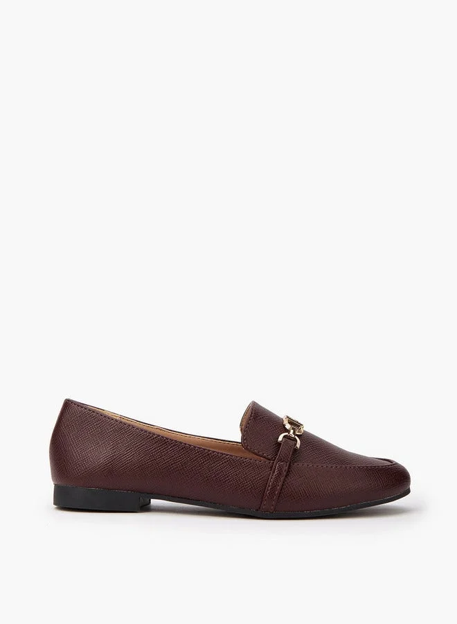 Textured Chain Detail Slip-On Loafers