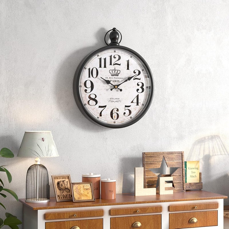 Menterry Retro Round Wall Clock. Black Vintage Antique Style Decor Wall Clocks for Kitchen,Farmhouse,Bedroom,Bathroom,Office, (11.8" H x 9.3" W) - Image 5