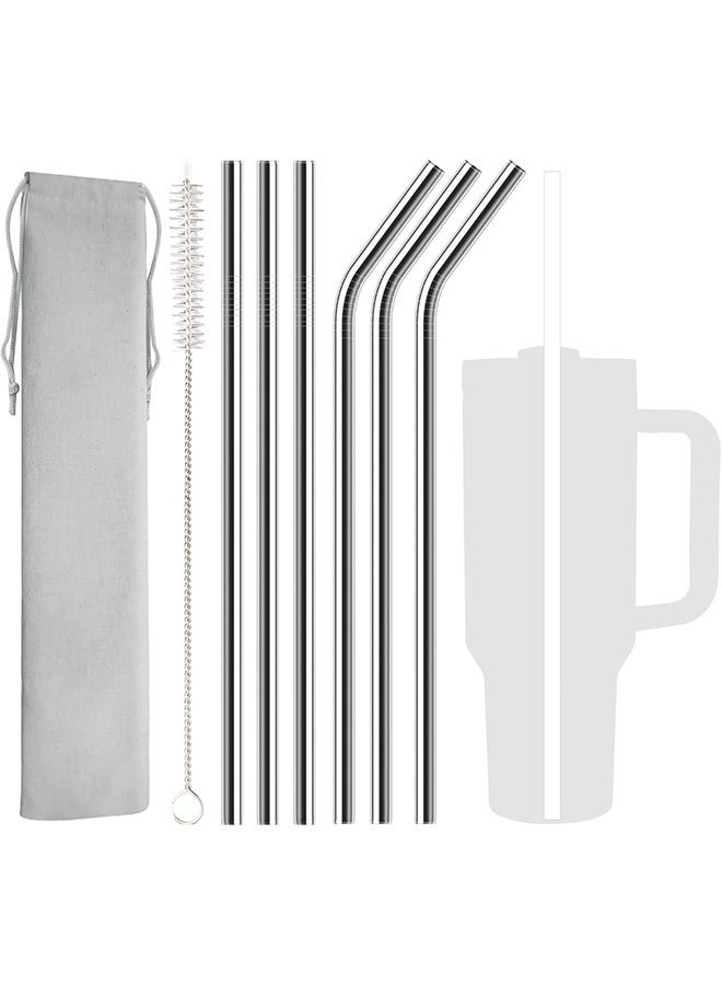 6 Pack Stainless Steel Straw Replacement 40 oz for Stanley Adventure Travel Tumbler, Reusable Straws with Cleaning Brush Compatible with Stanley 40oz Stanley Cup Tumbler  - Image 1