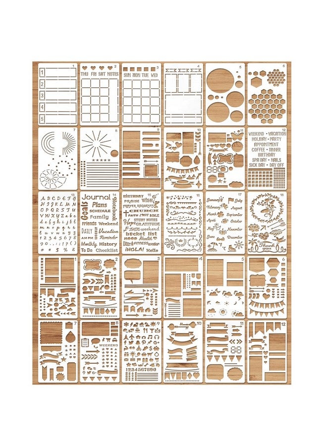 MWOOT 30 Pieces Mixed Bullet Journal Stencil Kit Letter Drawing Painting Alphabet Reusable Accessory For Diy Planner Scrapbooking Wall Decor (17.8 X 10.2 Cm) - Image 1