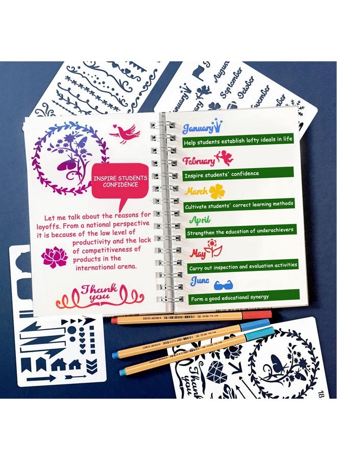 MWOOT 30 Pieces Mixed Bullet Journal Stencil Kit Letter Drawing Painting Alphabet Reusable Accessory For Diy Planner Scrapbooking Wall Decor (17.8 X 10.2 Cm) - Image 2