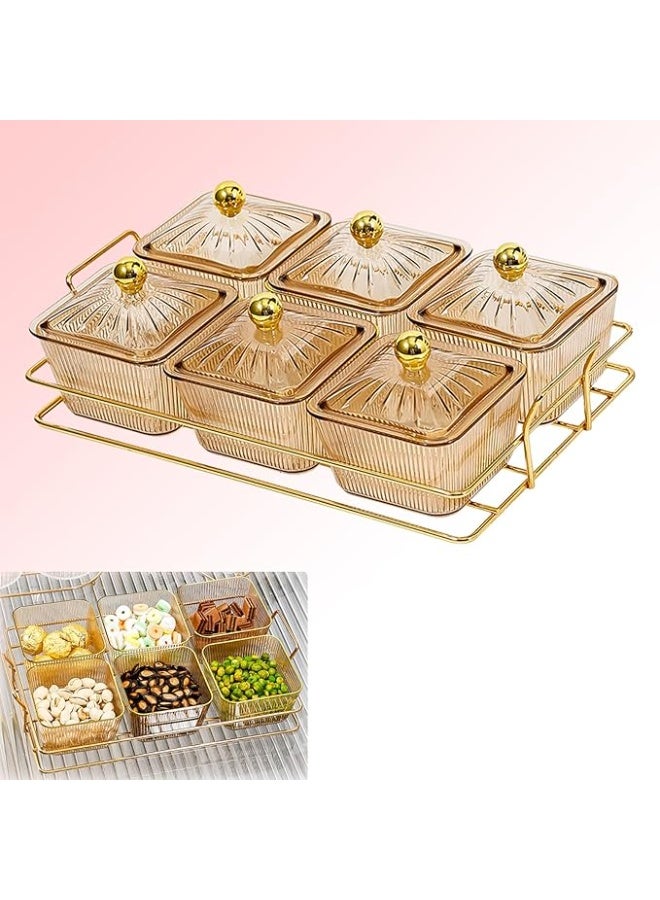 DUNISO Snack Serving Platter Set，Multifunctional Party Dried Fruit Platter with Lid，6 Split Snack Bowls, Fruit Bowls With Lids And Trays,Beautiful and Easy to Clean，Used For Fruit Desserts, Appetizers, Nuts, Snacks, Candies - Image 1