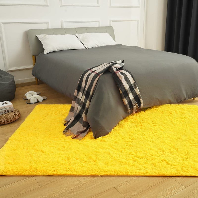 Amearea Premium Soft Fluffy Rug 4x5.3 Feet, Fuzzy Area Rugs for Bedroom, Shag Carpet for Living Room Nursery Kids Room Decor, Comfortable Indoor Furry Dorm Carpets, Yellow - Image 2