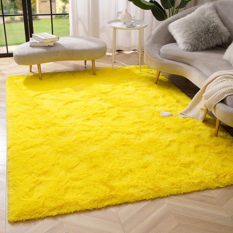 Amearea Premium Soft Fluffy Rug 4x5.3 Feet, Fuzzy Area Rugs for Bedroom, Shag Carpet for Living Room Nursery Kids Room Decor, Comfortable Indoor Furry Dorm Carpets, Yellow - Image 1