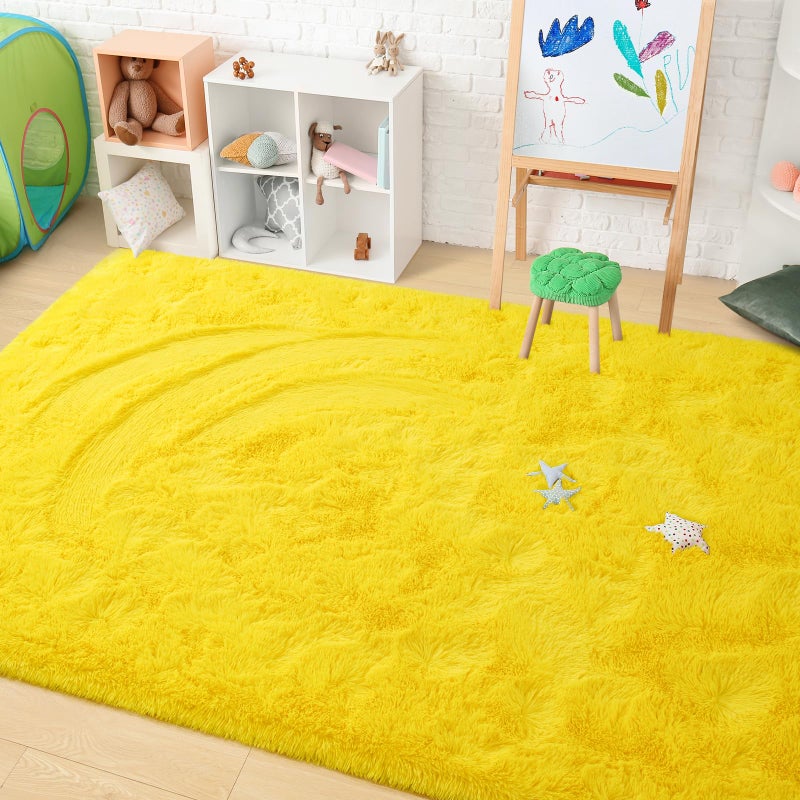 Amearea Premium Soft Fluffy Rug 4x5.3 Feet, Fuzzy Area Rugs for Bedroom, Shag Carpet for Living Room Nursery Kids Room Decor, Comfortable Indoor Furry Dorm Carpets, Yellow - Image 5