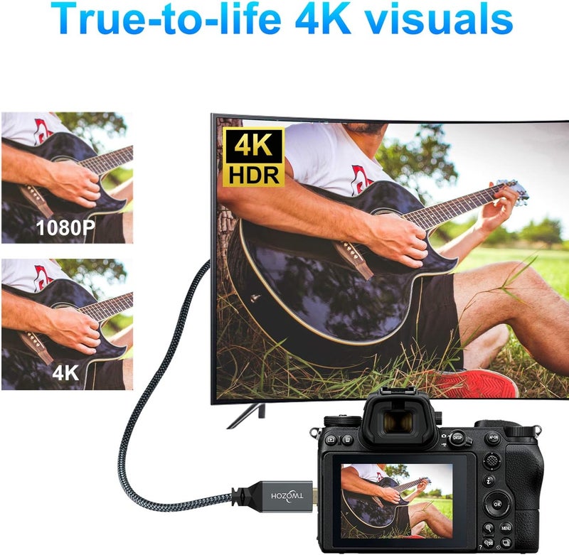 توزوه كابل قصير ��ن نوع Micro HDMI إلى HDMI بطول 0.3 متر، عالي السرعة، يدعم تقنيات 3D و4K بمعدل 60 هرتز ودقة 1080p، ومناسب لأجهزة مثل GoPro Hero 7/8/9 وكاميرات Sony وRaspberry Pi 4 وNikon B500. - Image 2