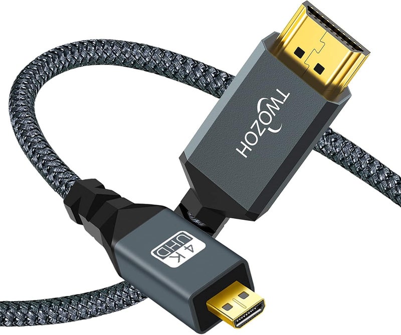 توزوه كابل قصير ��ن نوع Micro HDMI إلى HDMI بطول 0.3 متر، عالي السرعة، يدعم تقنيات 3D و4K بمعدل 60 هرتز ودقة 1080p، ومناسب لأجهزة مثل GoPro Hero 7/8/9 وكاميرات Sony وRaspberry Pi 4 وNikon B500. - Image 1