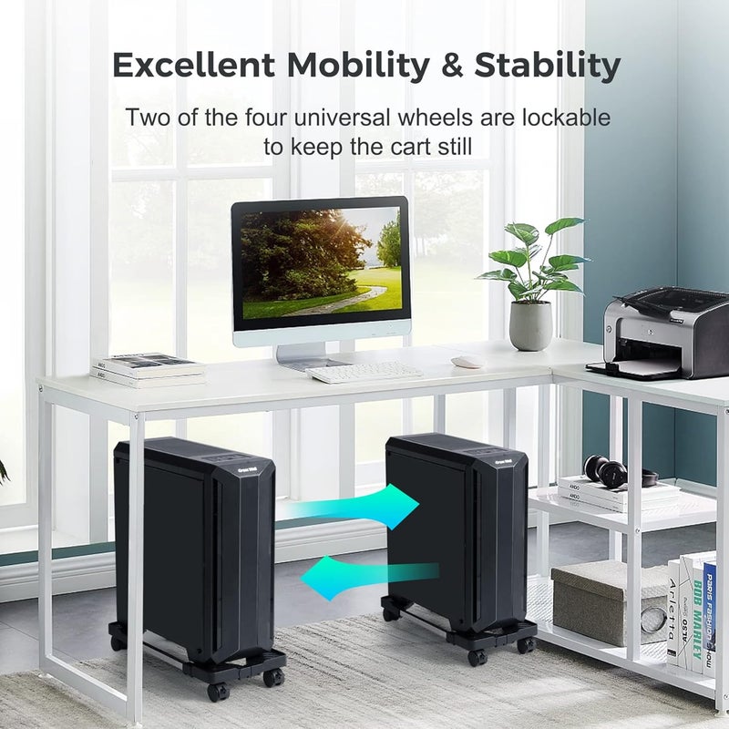 Hmseng Computer Tower Stand, Adjustable Mobile CPU Stand with 4 Rolling Caster Wheels, PC Tower Stand Fits Most PC Under Desk-Black - Image 3