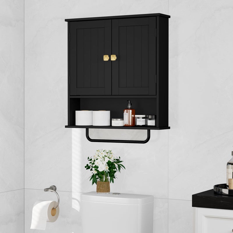 RRX Bathroom Cabinet Wall Mounted Medicine Cabinets with Towels Bar, Over The Toilet Storage Cabinet with 2 Doors and Adjustable Shelf, White Wall Cabinet for Bathroom Laundry Kitchen (Black) - Image 2