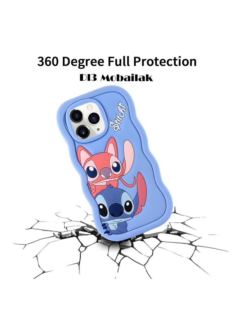 ماركة غير محددة - حافظة هاتف من السيليكون الناعم المتموج ثلاثية الأبعاد من Lilo and Stitch لهاتف Iphone 12/12 Pro (أزرق فاتح) - Image 1