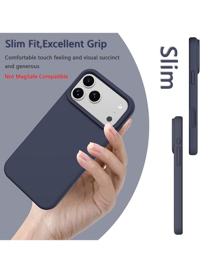 جراب متوافق مع iPhone 17 Pro Max مقاس 6.9 بوصة، جراب نحيف من السيليكون السائل بأربع طبقات مغطى بالكامل بطبقة مطاطية ناعمة مقاومة للصدمات، جراب هاتف واقٍ لهاتف iPhone 17 Pro Max (أزرق داكن) - Image 4