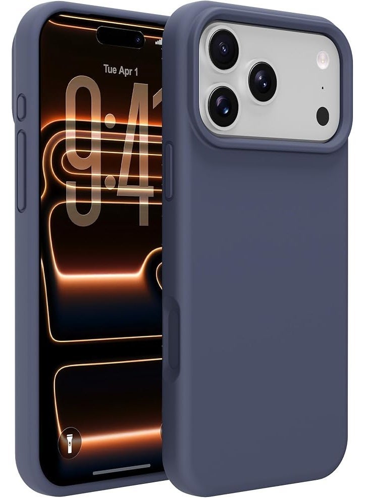 جراب متوافق مع iPhone 17 Pro Max مقاس 6.9 بوصة، جراب نحيف من السيليكون السائل بأربع طبقات مغطى بالكامل بطبقة مطاطية ناعمة مقاومة للصدمات، جراب هاتف واقٍ لهاتف iPhone 17 Pro Max (أزرق داكن) - Image 1