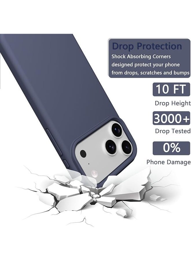 جراب متوافق مع iPhone 17 Pro Max مقاس 6.9 بوصة، جراب نحيف من السيليكون السائل بأربع طبقات مغطى بالكامل بطبقة مطاطية ناعمة مقاومة للصدمات، جراب هاتف واقٍ لهاتف iPhone 17 Pro Max (أزرق داكن) - Image 3
