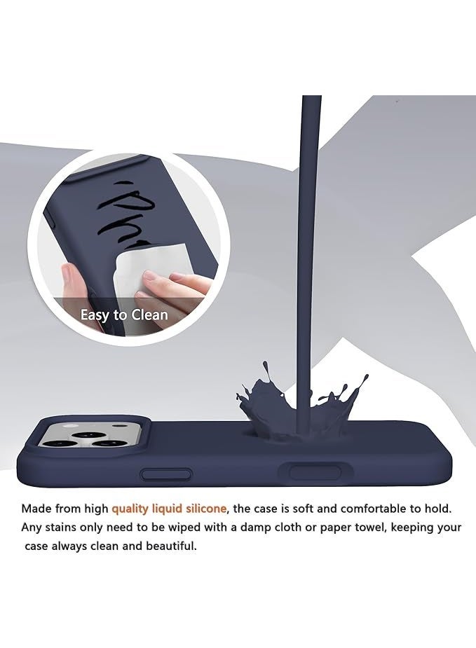 جراب متوافق مع iPhone 17 Pro Max مقاس 6.9 بوصة، جراب نحيف من السيليكون السائل بأربع طبقات مغطى بالكامل بطبقة مطاطية ناعمة مقاومة للصدمات، جراب هاتف واقٍ لهاتف iPhone 17 Pro Max (أزرق داكن) - Image 2