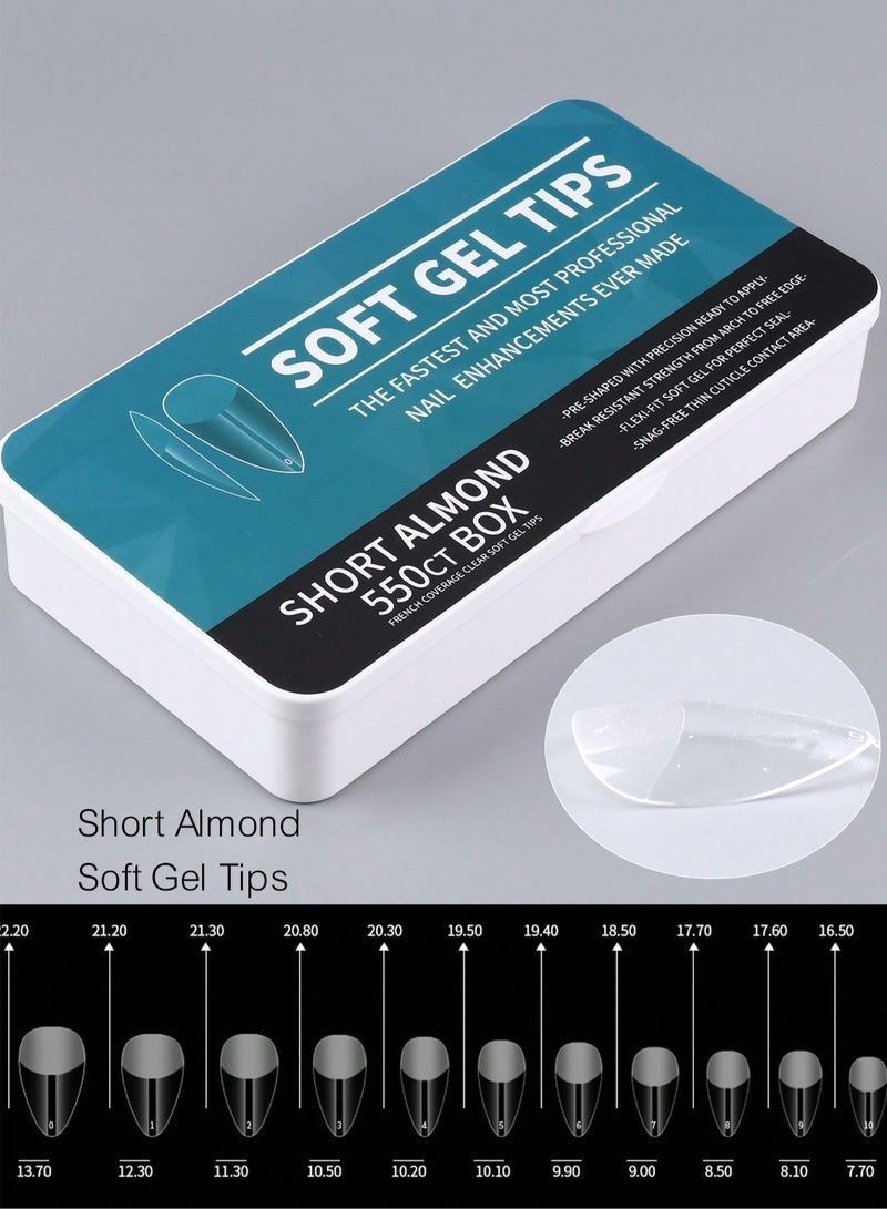550pcs Short Almond Soft Gel Nail Tips - Semi-Frosted Transparent Press-On Nails for DIY & Salon, Easy to Use with UV Gel, French Design Artificial Nails, 12 Sizes with Storage Box, Nail Extension, Short Almond - Image 5