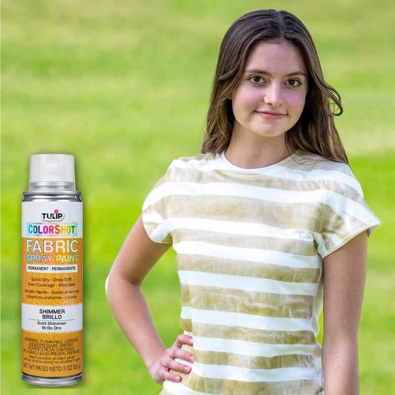 Tulip ColorShot Instant Fabric Spray Paint, Permanent Color Spray-On Fabric Paint, 3oz, Gold Shimmer - Image 5