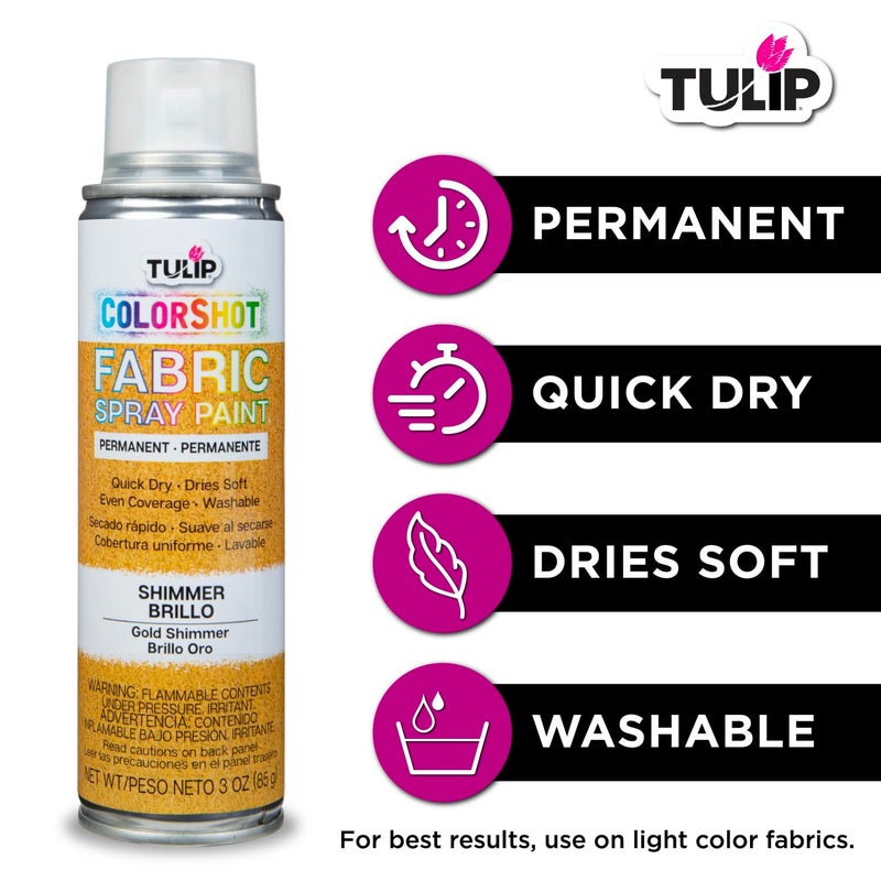 Tulip ColorShot Instant Fabric Spray Paint, Permanent Color Spray-On Fabric Paint, 3oz, Gold Shimmer - Image 3