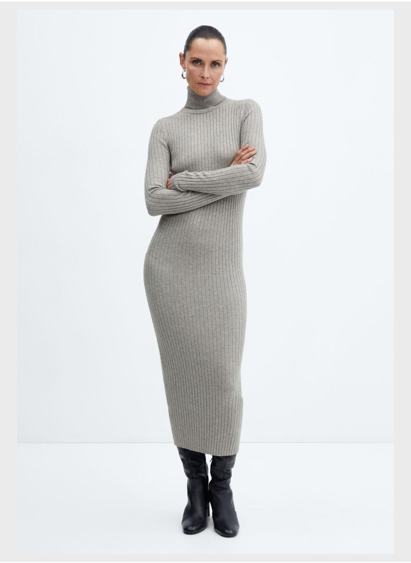 MANGO - Turtle Neck Ribbed Dress - Image 1