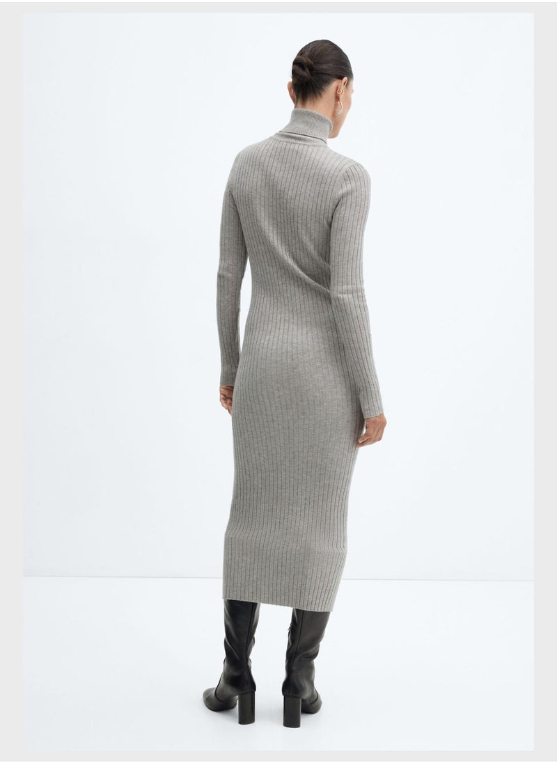 MANGO - Turtle Neck Ribbed Dress - Image 1