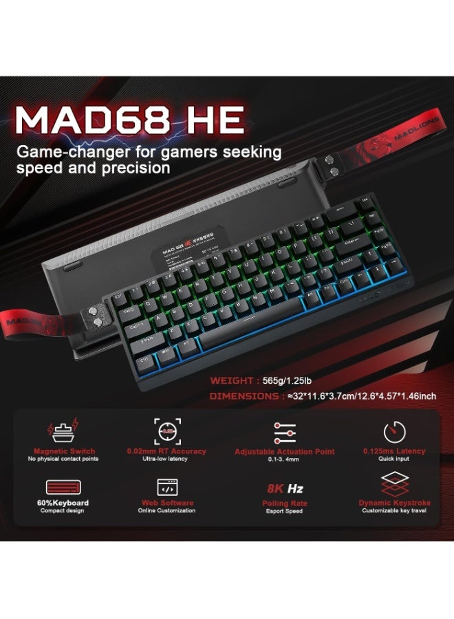 MADLIONS MAD68 HE Rapid Trigger Wired Magnetic Mechanical Gaming Keyboard 60% Hall Effect Switches Adjustable Actuation, PBT Keycaps RGB Hot-Swap,8K Hz Polling Rate(Black,Amber Pro Switch) - Image 2