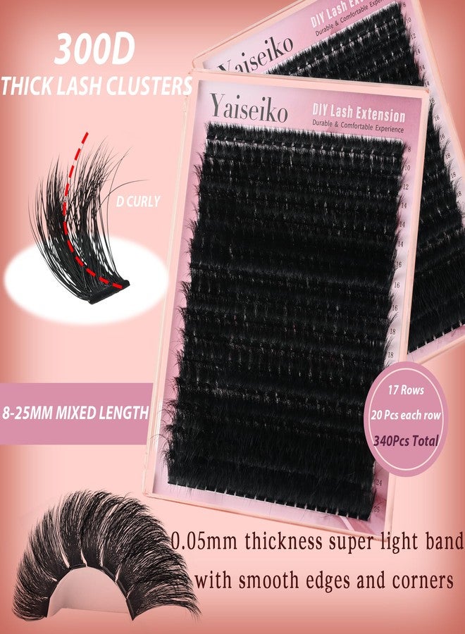 Yaiseiko Full Volume Lash Clusters 300D 8-25mm Thick Cluster Eyelash Extensions 340Pcs Wispy 3D Individual Lashes Waterproof Mega Eyelash Clusters Soft False Eyelashes Big Pack, by Yaiseiko - Image 2