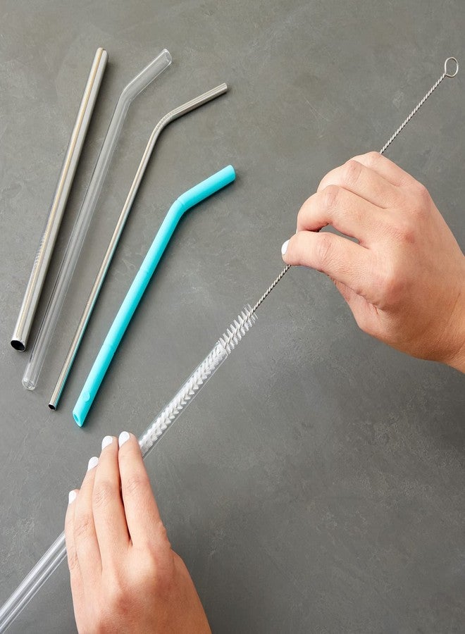 Juvale Straw Cleaner Brush - 12 In, Silver & White, 4-Pack - Stainless Steel Straw Cleaner Brush for Water Bottles & Pipes with Flexible Nylon Tip for Narrow Openings - Image 2