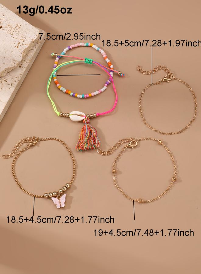 Take Two Set of 5 - Girls Bohemian Shell Seed Bead Anklet - Image 3