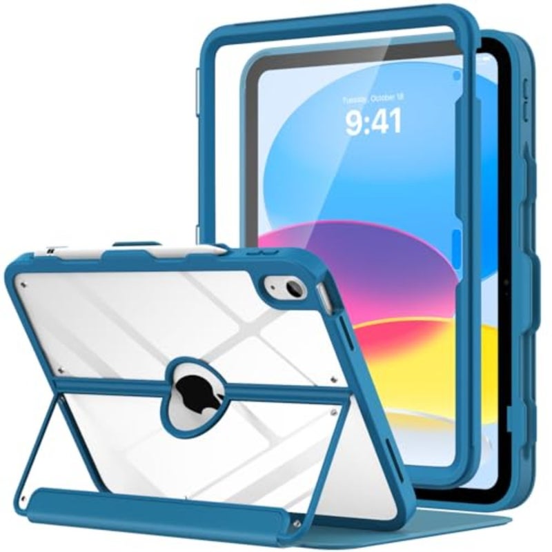 حافظة iPad شفافة شديدة التحمل للجيل 11/10 2025/2022، أزرق طاووس، مع حامل أقلام، واقي شاشة مدمج وحامل مغناطيسي متعدد الزوايا - Image 1