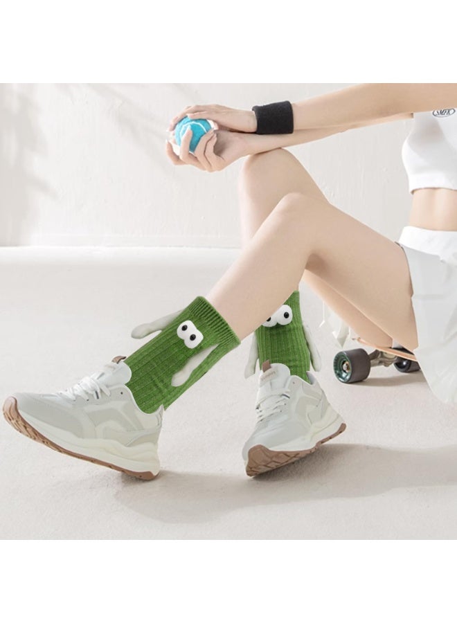 2 Pairs Children's Hand Holding Socks, Boy and Girl Mid-Calf Socks, Solid Color Cute Funny Student Sports Socks, 3D Doll Couple Sock, Funny Gift, Hand In Hand Socks, Magnetic Socks (Green, 26CM) - Image 5