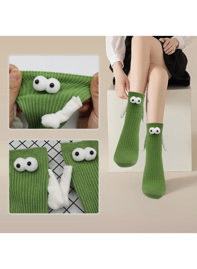 2 Pairs Children's Hand Holding Socks, Boy and Girl Mid-Calf Socks, Solid Color Cute Funny Student Sports Socks, 3D Doll Couple Sock, Funny Gift, Hand In Hand Socks, Magnetic Socks (Green, 26CM) - Image 4