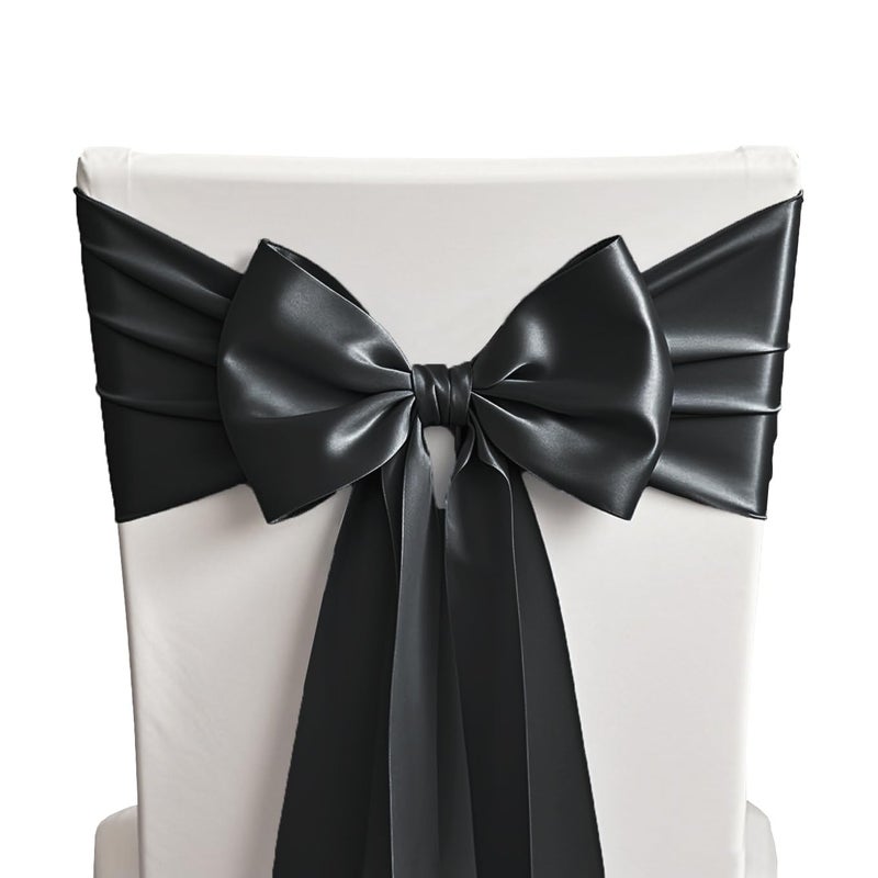 SINSSOWL 50 Black Chair Sashes Satin Chairs Bows for Wedding Birthday Party Fiesta Restaurant Decor  7x108 Inches Chair Ribbons Ties Fitted Banquets Folding Chairs Decorations