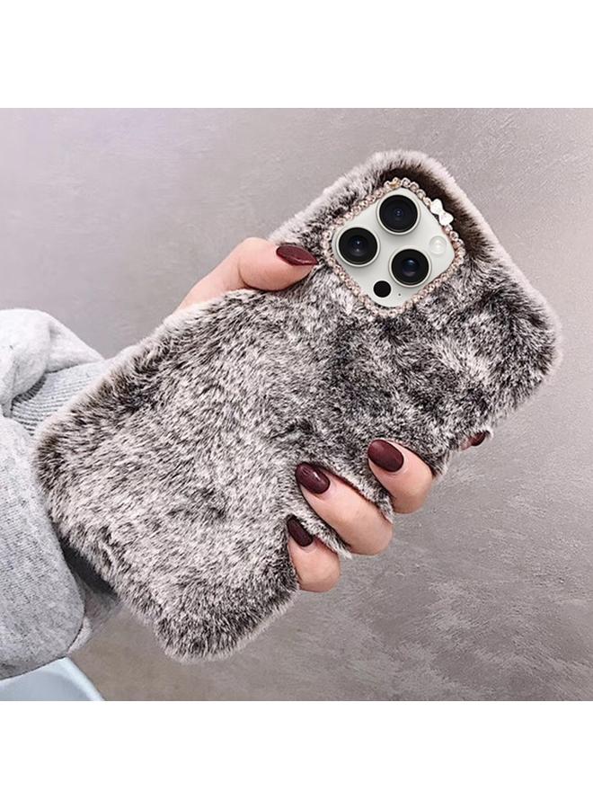 اس-توب جراب لهاتف iPhone 15 Pro مع حلقة عدسة ماسية بلون سادة من القطيفة - Image 1