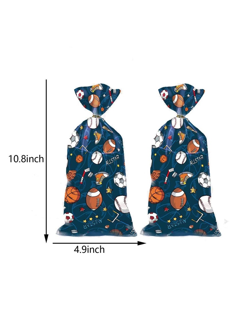 Excefore 50 Cellophane Treat Bags with Twist Ties, Baseball, Soccer, Football, Basketball Themed Goodies for Birthdays - Image 2