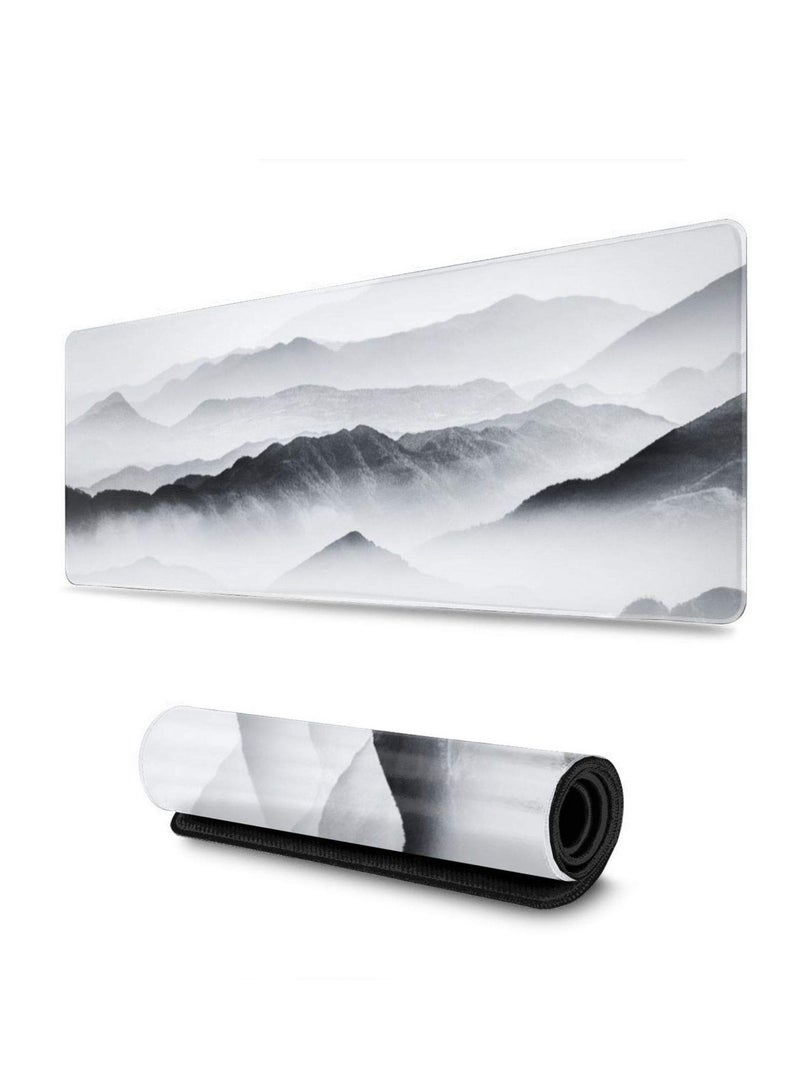 KASTWAVE Gaming Mouse Pad Black and White Plum Bossom Cherry Blossom, Extended Large Mouse Mat Desk Pad, Stitched Edges Mousepad, Long Non-Slip Rubber Base Mice Pad (31.5x11.8x0.12 Inch, A4) - Image 1