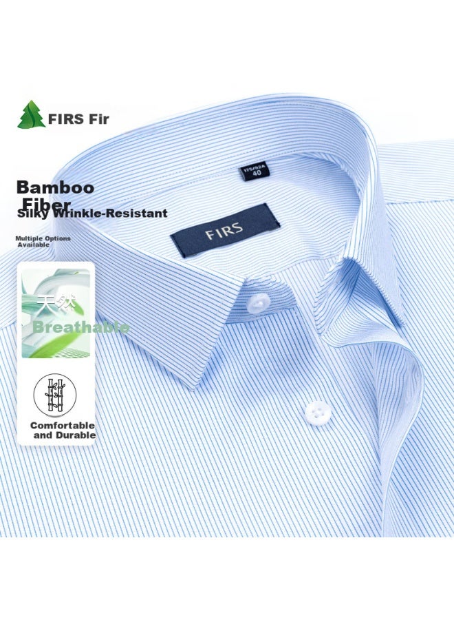 Firs Men'S Business Casual Long Sleeve Shirt With Wrinkle-Resistant Bamboo Fiber Elasticity Blue Stripe 42 - Image 1