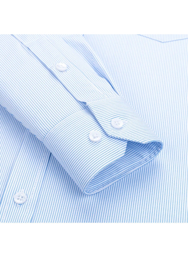 Firs Men'S Business Casual Long Sleeve Shirt With Wrinkle-Resistant Bamboo Fiber Elasticity Blue Stripe 42 - Image 4