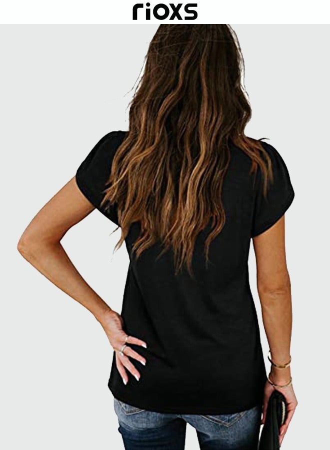 RIOXS Women's Short Sleeve T-shirt V-neck Basic Tops Casual Blouse  - Image 4