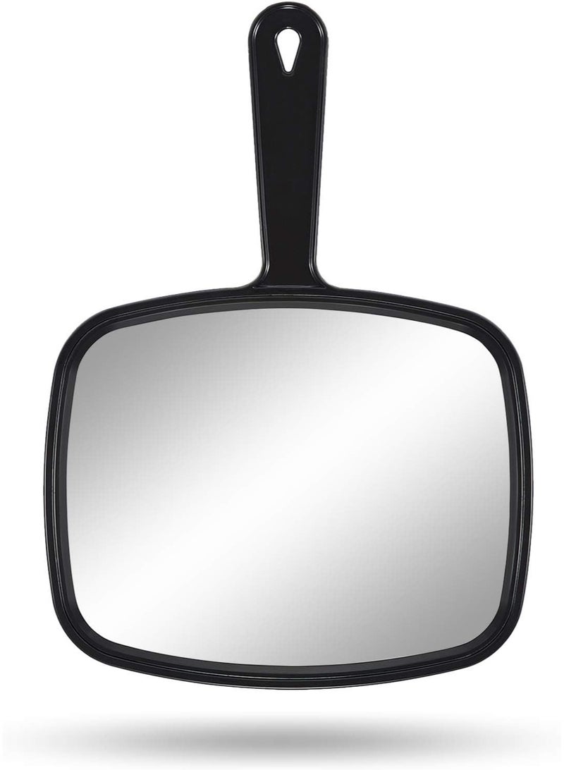 KISSUN Hand Mirror, 10.3" L x 7.4" W Salon Barber Hairdressing Handheld Mirror with Handle, Black - Image 1