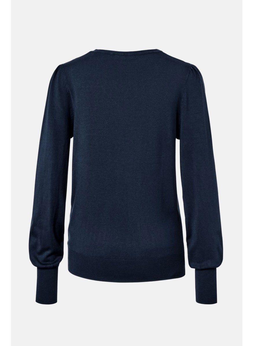 Tchibo Women V-Neck Textured Sweater, Navy Blue  - Image 3