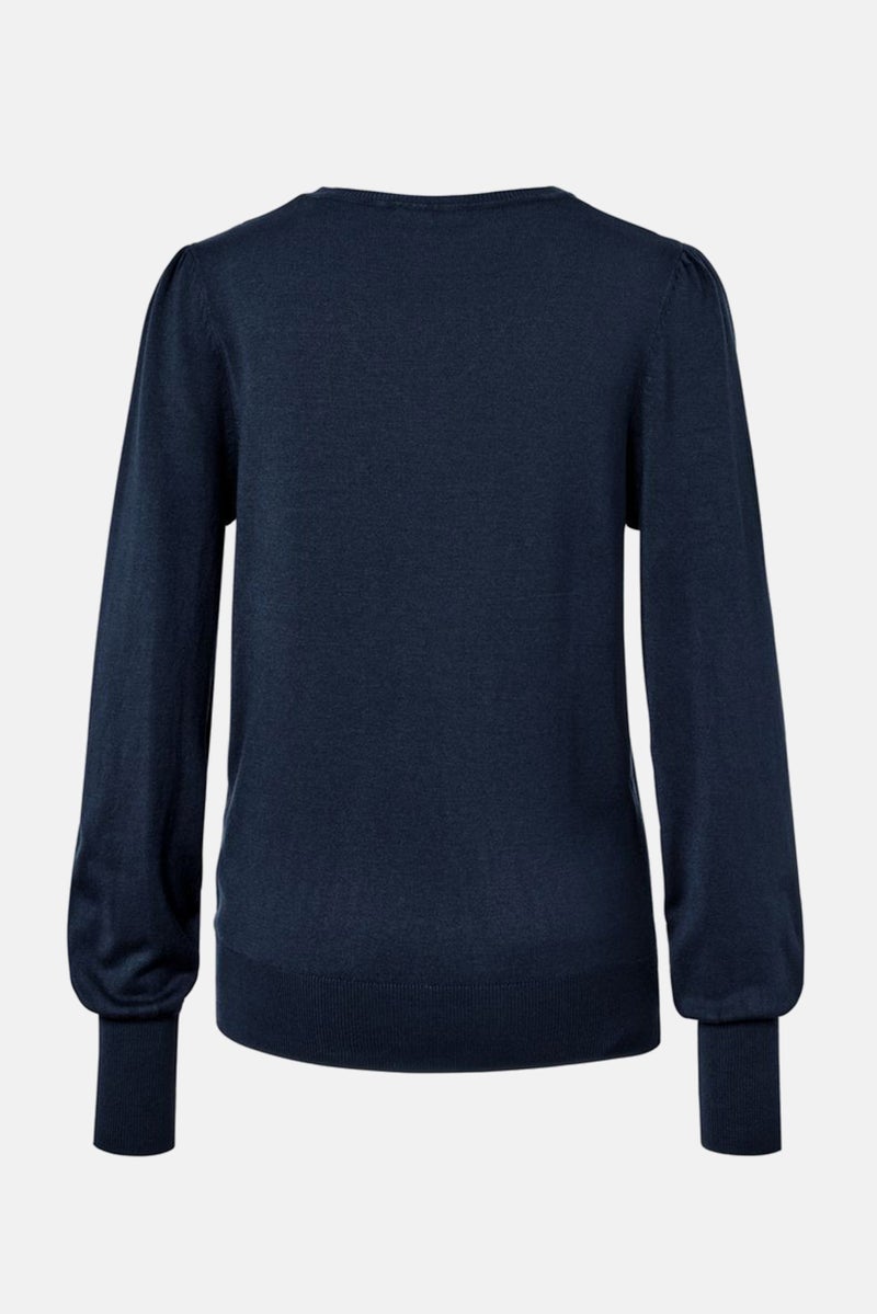 Tchibo Women V-Neck Textured Sweater, Navy Blue - Image 3