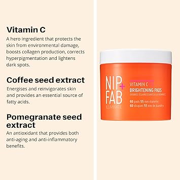 NIP+FAB Nip Fab Vitamin C Fix Brightening Pads for Face Facial Pad with AntiAging Pomegranate and Coffee Seed Extract to Brighten Even Tone Skin 60 Pads 80 ml - Image 5