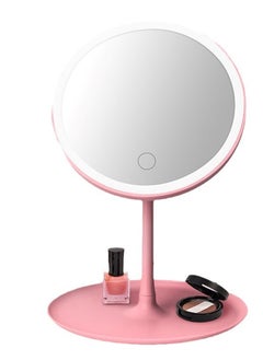 Huitich Round Adjustable LED Makeup Mirror with Storage Tray Pink  - Image 1