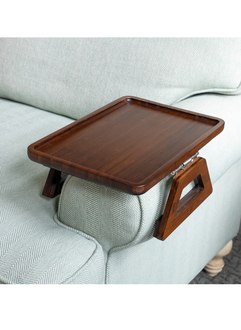 Generic Home Bamboo Trayble Couch Arm Table, Clip On Tray Sofa Table for Couches. Sofa Arm Tray, Armchair Table for TV Dinners, Remotes, Drinks and Snacks - 13.75 x 9.5inch, Brown  - Image 1