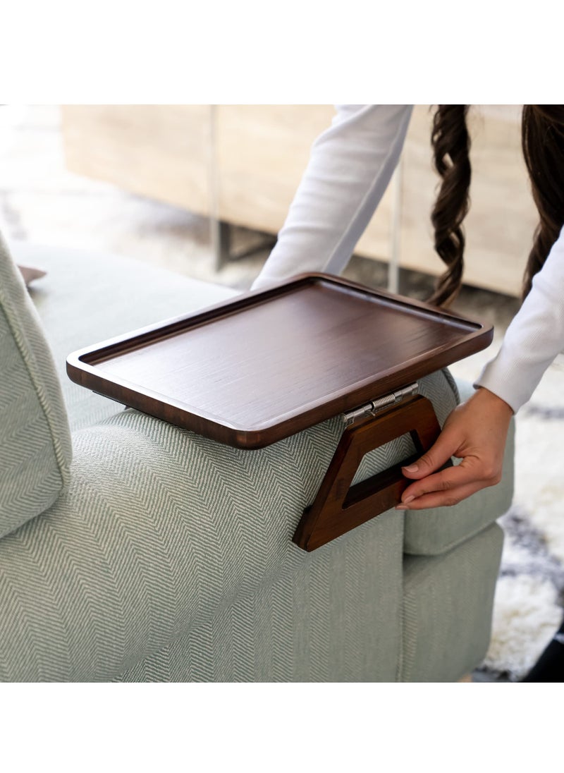 Generic Home Bamboo Trayble Couch Arm Table, Clip On Tray Sofa Table for Couches. Sofa Arm Tray, Armchair Table for TV Dinners, Remotes, Drinks and Snacks - 13.75 x 9.5inch, Brown  - Image 3
