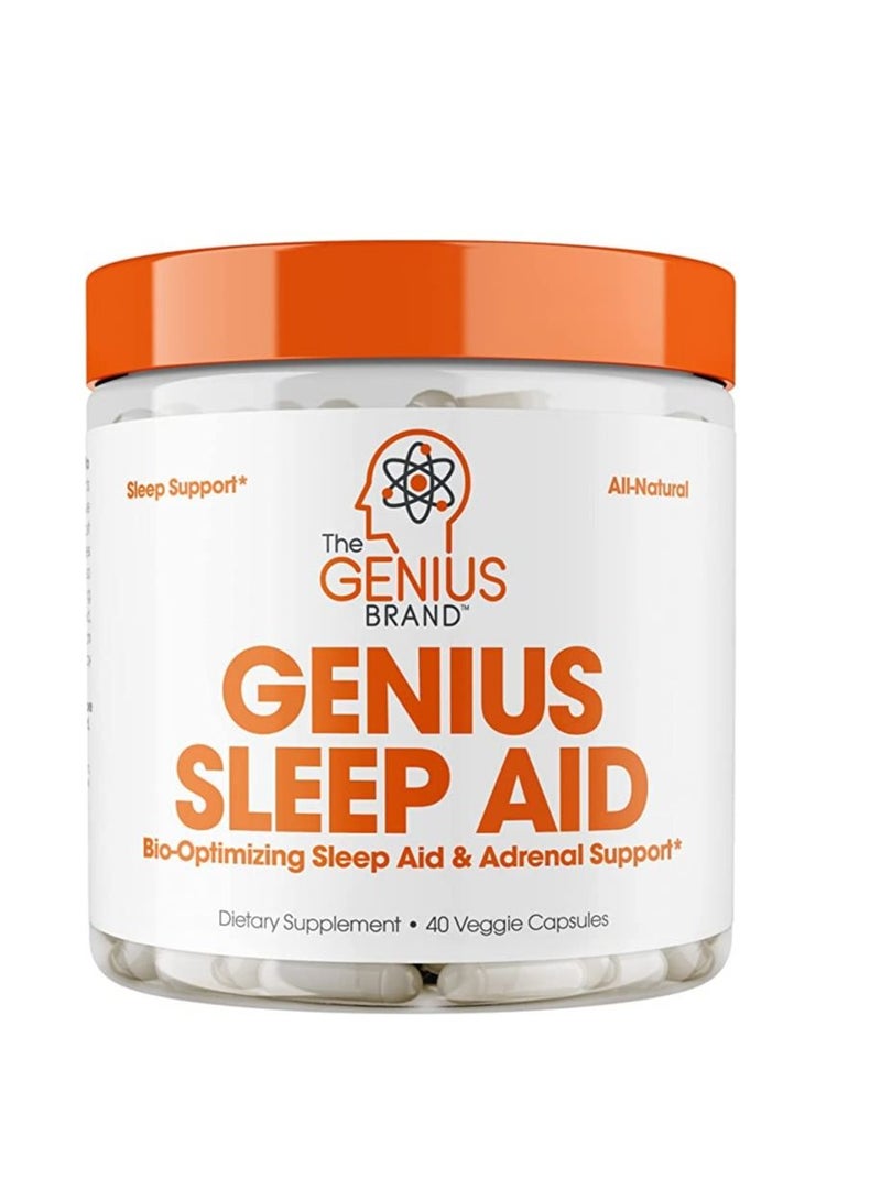 Genius Sleep AID - حبوب النوم الذكية ومكمل إجهاد الغدة الكظرية - معزز للاسترخاء ودعم الحالة المزاجية مع Inositol و L-Theanine & Glycine - 40 كبسولة